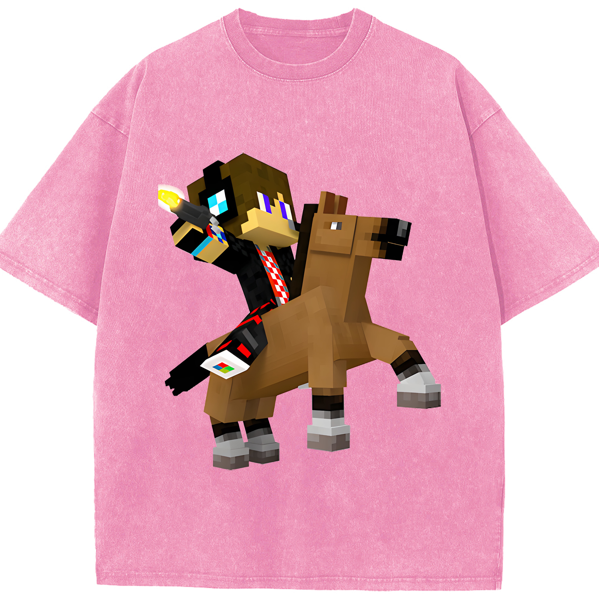 （画像用） マインクラフト ブロックの世界 Minecraft MC Block world 綿100% ヴィンテージ風 半袖Tシャツ（フロントプリント）